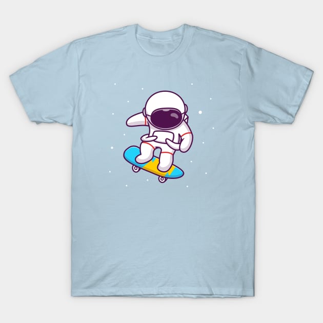 Cute Astronaut Playing Skateboard In Space T-Shirt by Catalyst Labs